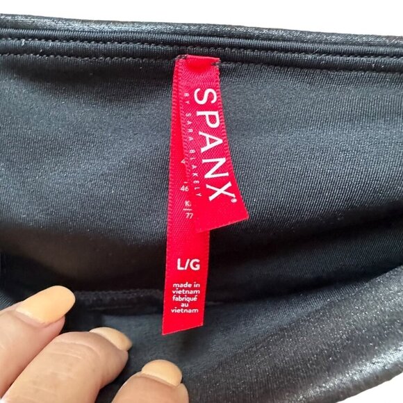 Spanx Leggings High-Waisted Pull On Stretch Faux Leather Black Slimming Size L - Picture 5 of 5